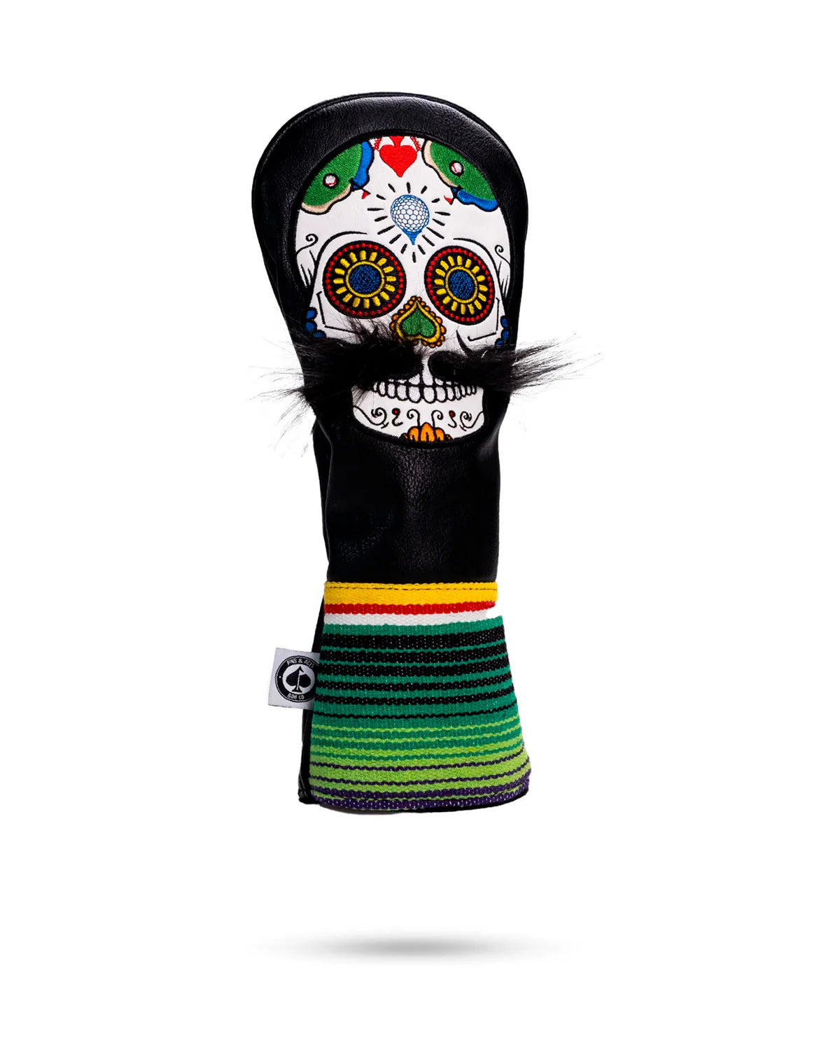 MUSTACHE SUGAR SKULL - FAIRWAY HEADCOVER BLACK