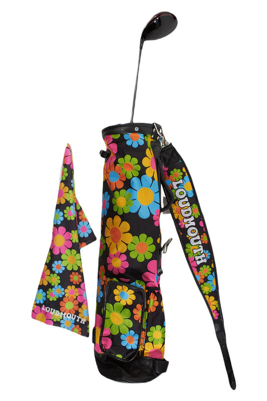 Golfbag med flower-power motiv.